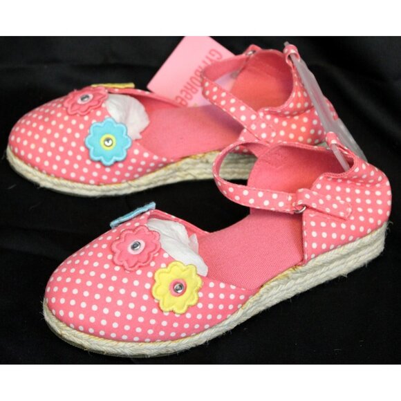 NEW 2009 Gymboree Happy Rainbow Sandals Coral Pink Polka Dot Flowers Espadrille - Picture 5 of 9